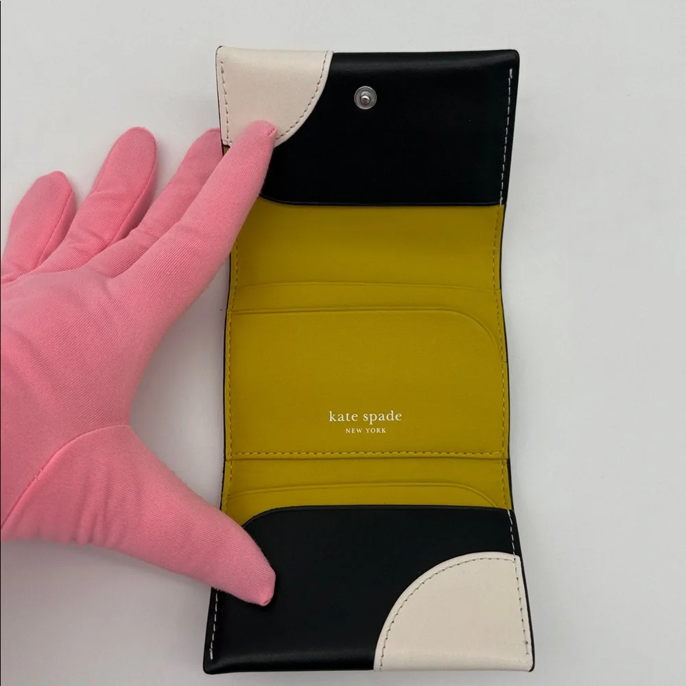 Kate Spade Label Dot Applique Card Case Trifold Wallet Black Multi